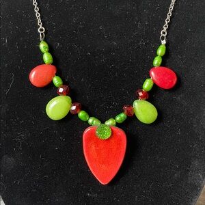 Handmade OOAK Beaded Necklace with Clay Pendant for Christmas